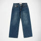 A pair of medium-wash blue denim Bubblegum jeans laid flat against a light gray background.
